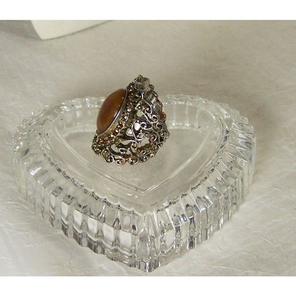 Goldstone Open Back Bezel Set Long Knuckle Ring Filigree Silver Over Copper Sz 6 - Picture 4 of 6